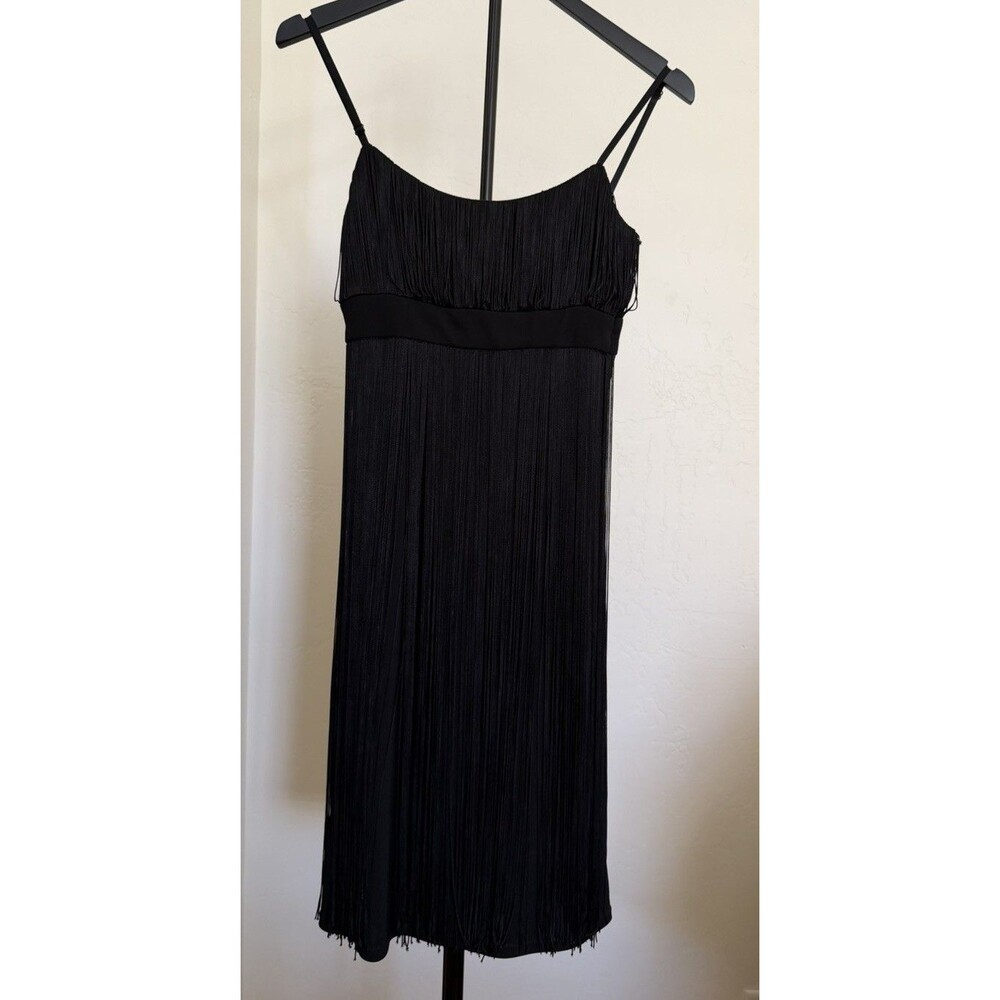 BCBGMAXAZRIA Black Fringe Cocktail Dress Size XS Vintage Made In USA Flapper Y2K